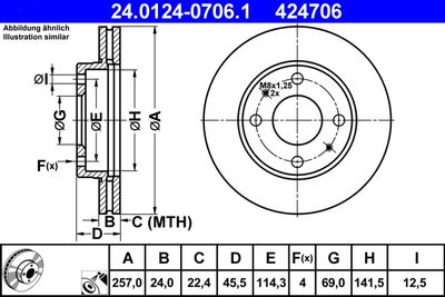 Тормозной диск ATE 24.0124-0706.1 для HYUNDAI LANTRA