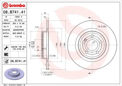 Тормозной диск BREMBO 08.B741.41 для MERCEDES-BENZ SLC