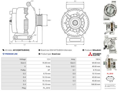 GENERATOR / ALTERNATOR AS-PL A5123MITSUBISHI 4
