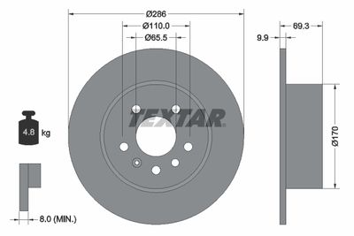 Тормозной диск TEXTAR 92075703 для CHEVROLET VECTRA