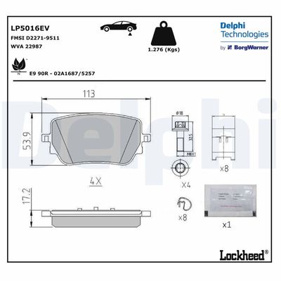 Zestaw klocków hamulcowych, hamulce tarczowe DELPHI LP5016EV