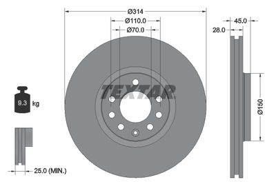 Тормозной диск TEXTAR 92118803 для SAAB 9-3X