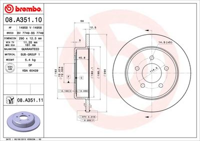 Тормозной диск BREMBO 08.A351.11 для CHRYSLER VOYAGER