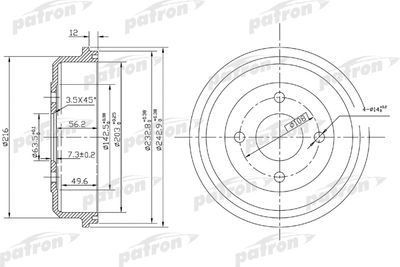 Тормозной барабан PATRON PDR1533 для FORD MONDEO