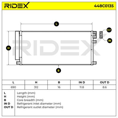 кондензатор, климатизация RIDEX 448C0135