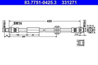 Тормозной шланг ATE 83.7751-0425.3 для MINI MINI