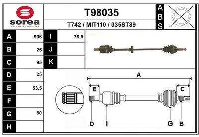 Приводной вал EAI T98035 для MITSUBISHI LANCER