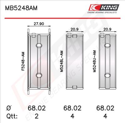 Комплект черупки на лагера на коляновия вал KING MB5248AM