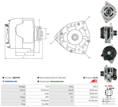 GENERATOR / ALTERNATOR AS-PL A6027PR 4