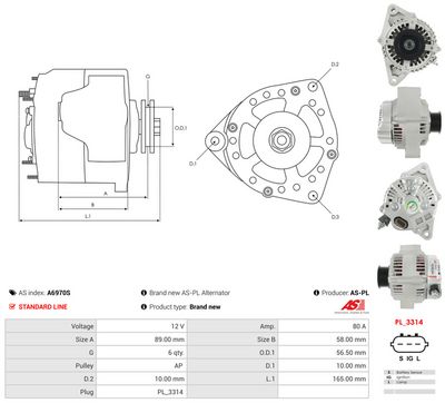 GENERATOR / ALTERNATOR AS-PL A6970S 4