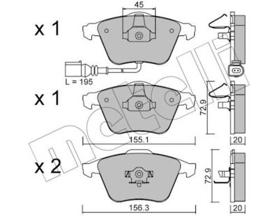 комплект спирачно феродо, дискови спирачки METELLI 22-0549-2