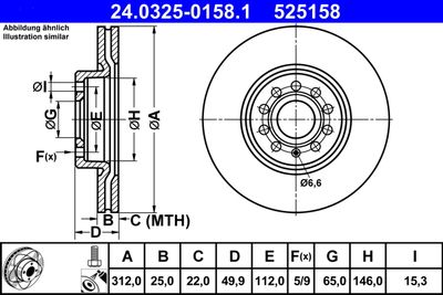 Тормозной диск ATE 24.0325-0158.1 для VW TIGUAN
