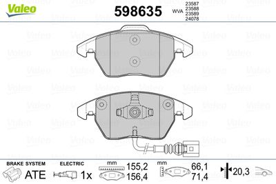 Комплект тормозных колодок, дисковый тормоз VALEO 598635 для SEAT Mii