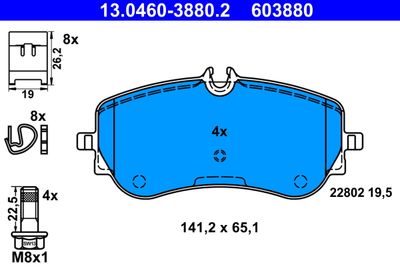 Комплект тормозных колодок, дисковый тормоз ATE 13.0460-3880.2 для VW GRAND
