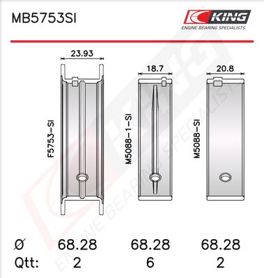 Комплект черупки на лагера на коляновия вал KING MB5753SI