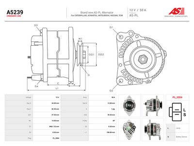 AS-PL - Alternátor MITSUBISHI, NISSAN , A5239
