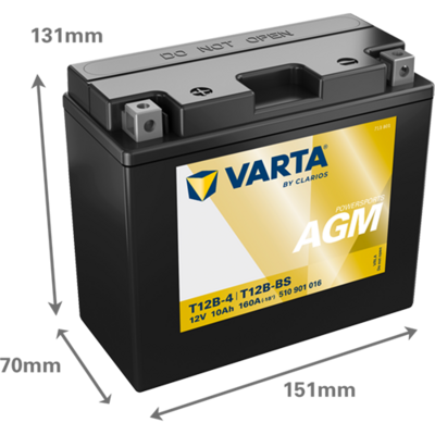Batterij AGM/Beginnen/Droog geladen met zuur (beperkte verkoop aan consumenten) VARTA 12V 10Ah 160A L+ Onderhoudsvrij elektrolyt inbegrepen 151x70x131mm Droog geladen met zuur YT12B-BS