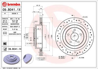 BREMBO 09.B041.1X Тормозные диски  для SUBARU OUTBACK (Субару Оутбакk)