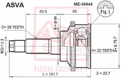 ASVA MZ-38A44 ШРУС  для KIA SEPHIA (Киа Сепхиа)