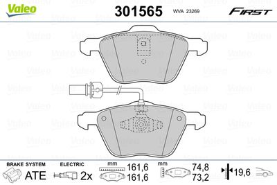 Комплект тормозных колодок, дисковый тормоз VALEO 301565 для SEAT ALHAMBRA