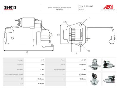 Starter AUTOSTARTER S5401S for MITSUBISHI, MAZDA