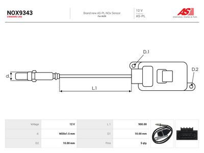 NOx-érzékelő, karbamid-befecskendezés AS-PL NOX9343 for VW