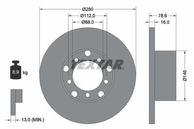 Тормозной диск TEXTAR 93012400 для MERCEDES-BENZ T2/LN1
