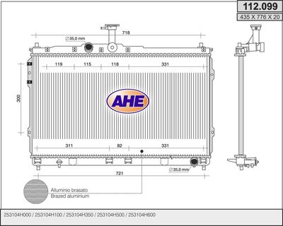 Радиатор, охлаждение двигателя AHE 112.099 для HYUNDAI H-1