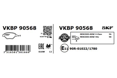 Комплект тормозных колодок, дисковый тормоз VKBP 90568