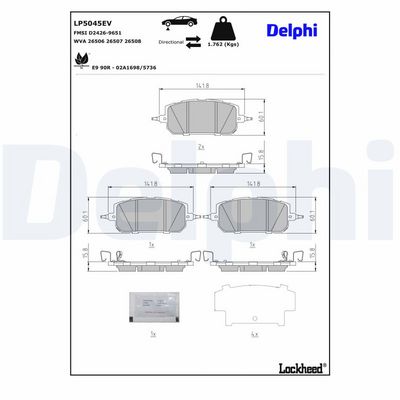BREMSBELAGSATZ SCHEIBENBREMSE DELPHI LP5045EV 2