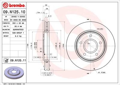 BREMBO 09.N125.11 Тормозные диски  для DODGE  (Додж Нитро)