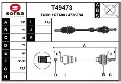 EAI T49473 Полуось в сборе для RENAULT CLIO V (B7_) 1.0 TCe 100 (B7MT) EAI T49473 Полуось в сборе для RENAULT CLIO V (B7_) 1.0 TCe 100 (B7MT)