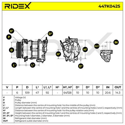 компресор, климатизация RIDEX 447K0425