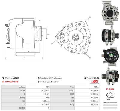 GENERATOR / ALTERNATOR AS-PL A6741S 4