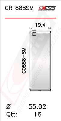 Черупка на биелен лагер KING CR 888SM0.25