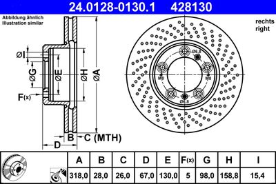 Тормозной диск ATE 24.0128-0130.1 для PORSCHE CAYMAN