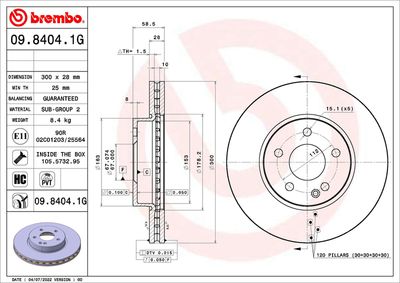 Tarcza hamulcowa BREMBO 09.8404.1G