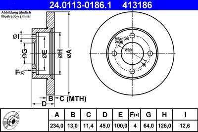 Тормозной диск ATE 24.0113-0186.1 для MITSUBISHI COLT