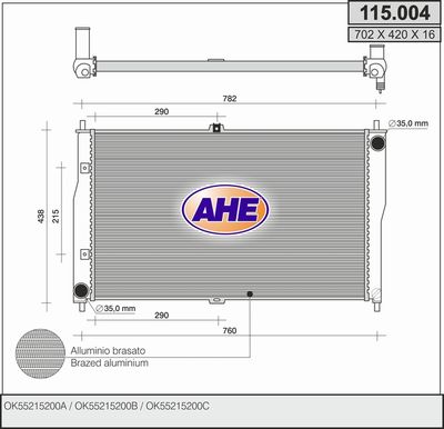 Радиатор, охлаждение двигателя AHE 115.004 для KIA CARNIVAL