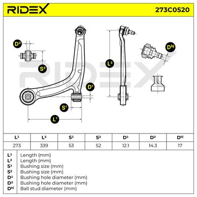 носач, окачване на колелата RIDEX 273C0520