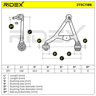 носач, окачване на колелата RIDEX 273C1186