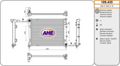 Радиатор, охлаждение двигателя AHE 109.435 для FIAT PANDA