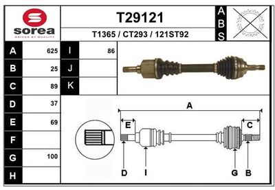 Приводной вал EAI T29121 для CITROËN C5