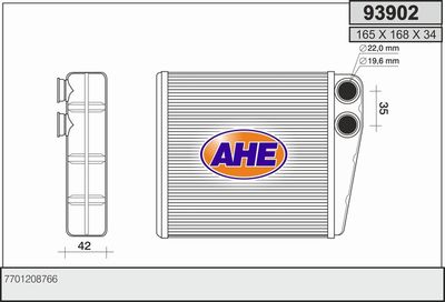 AHE 93902 Радиатор печки  для RENAULT WIND (Рено Wинд)