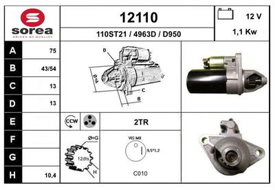 EAI 12110 Стартер  для ROVER 45 (Ровер 45)