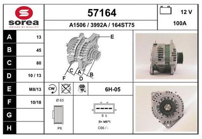 EAI 57164 Генератор для NISSAN MAXIMA / MAXIMA QX V (A33)