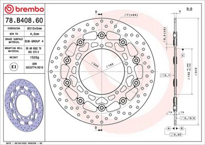 Brake disc Voor drijvend, 310/132x5mm 5x150mm, diameter bevestigingsgat 8,5mm, hoogte (tussenruimte) 0 past: YAMAHA FZ8, YZF-R1 1000/800N/800NA ABS/800S/800SA ABS (Fazer) 2007-2012