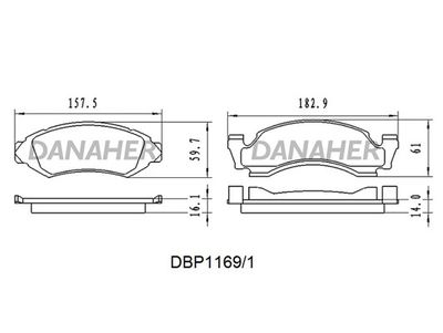 Комплект тормозных колодок, дисковый тормоз DANAHER DBP1169/1 для FORD USA BRONCO