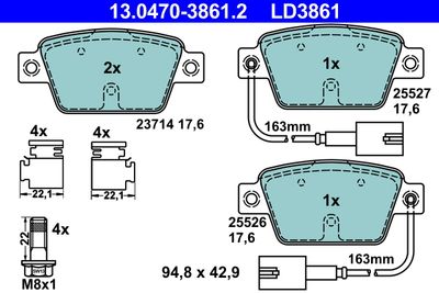 Комплект тормозных колодок, дисковый тормоз ATE 13.0470-3861.2 для ALFA ROMEO MITO