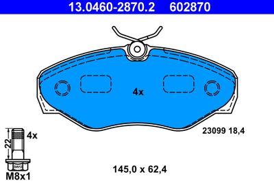 Комплект тормозных колодок, дисковый тормоз ATE 13.0460-2870.2 для RENAULT TRAFIC